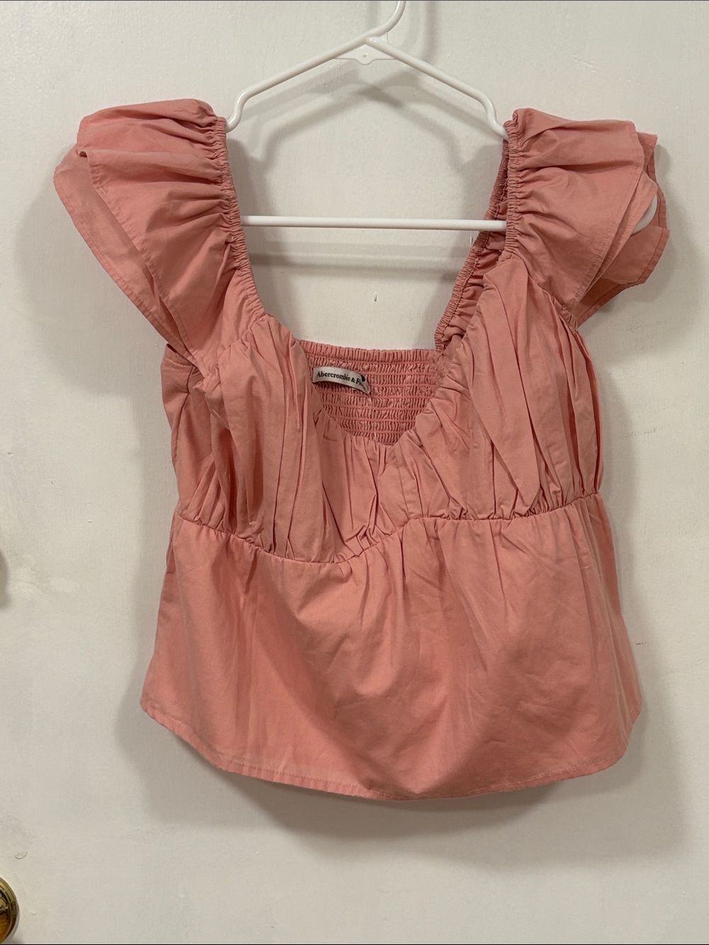Abercrombie & Fitch Rose-Pink Puff Sleeve Square Neck Top